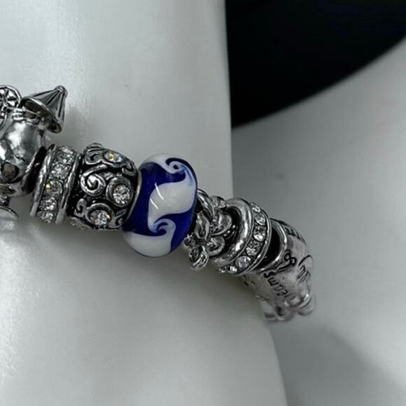 Vacation Cruise‎ Ship Anchor Pina Colada Wine Blue White Euro Charm Bracelet - Picture 4 of 10